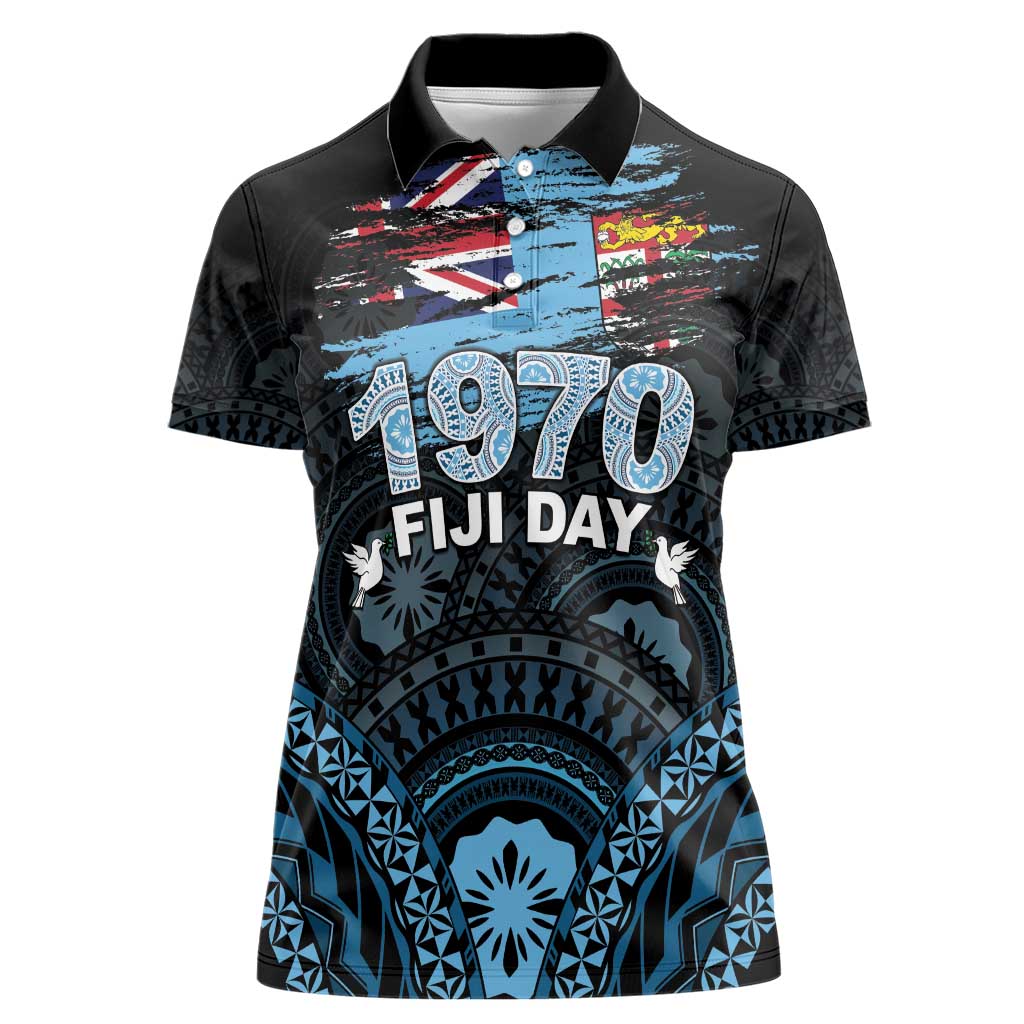 Personalised Happy Fiji Day 1970 Women Polo Shirt Flag Grunge Style