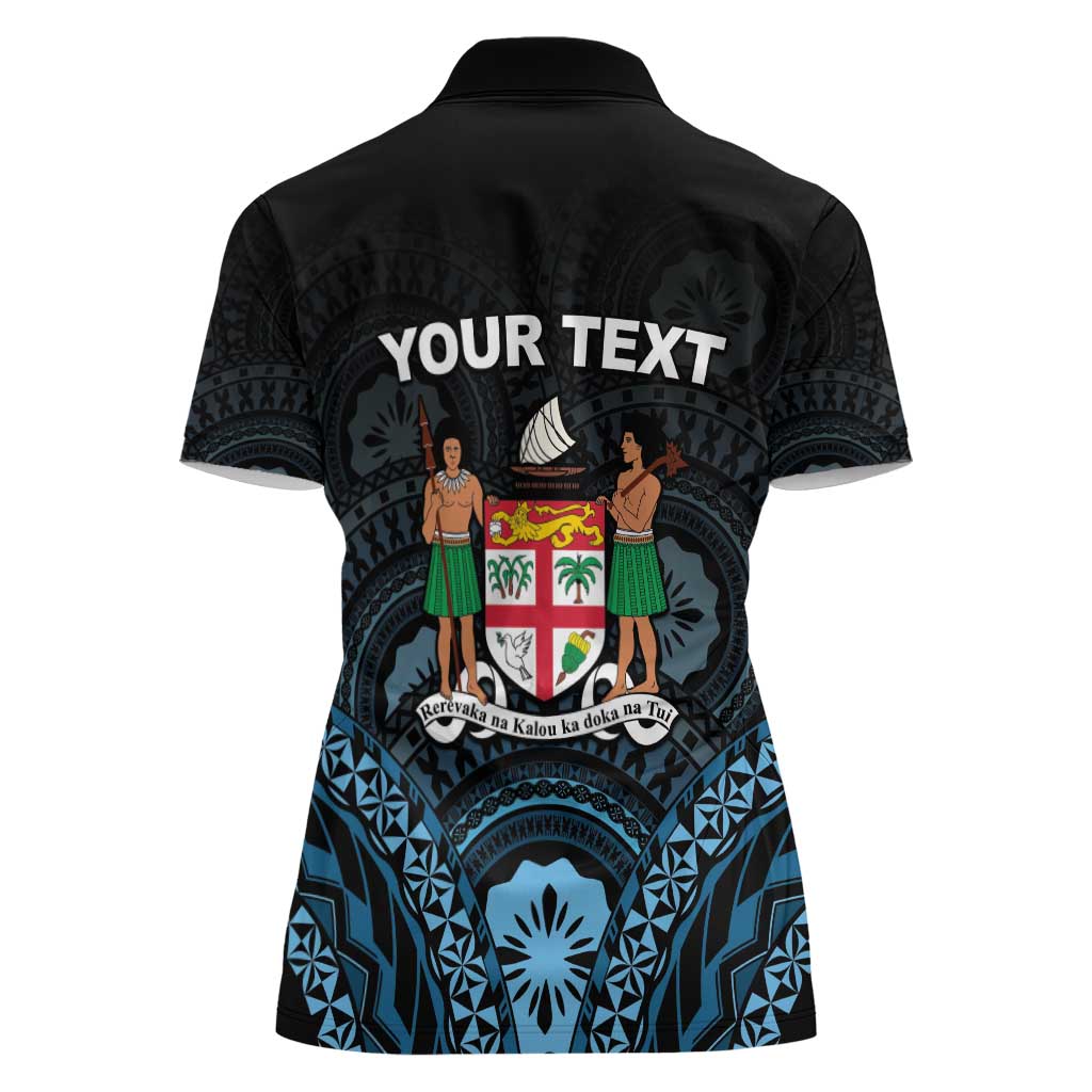 Personalised Happy Fiji Day 1970 Women Polo Shirt Flag Grunge Style