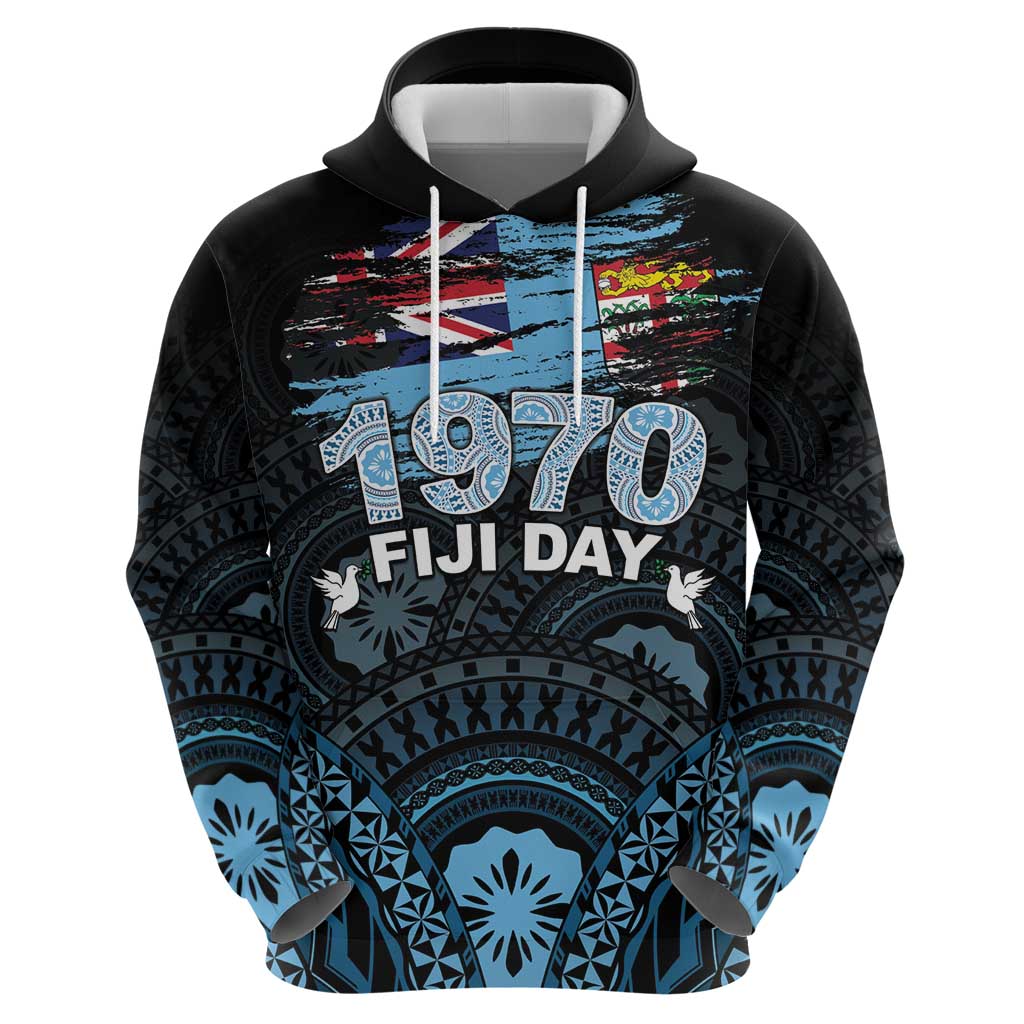 Personalised Happy Fiji Day 1970 Zip Hoodie Flag Grunge Style