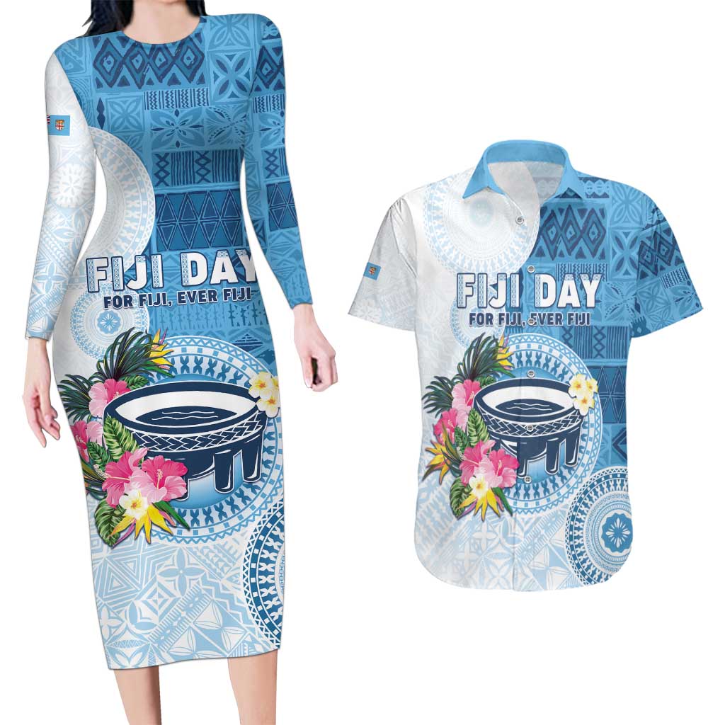 Fiji Day Couples Matching Long Sleeve Bodycon Dress and Hawaiian Shirt Proud To Be Fijian