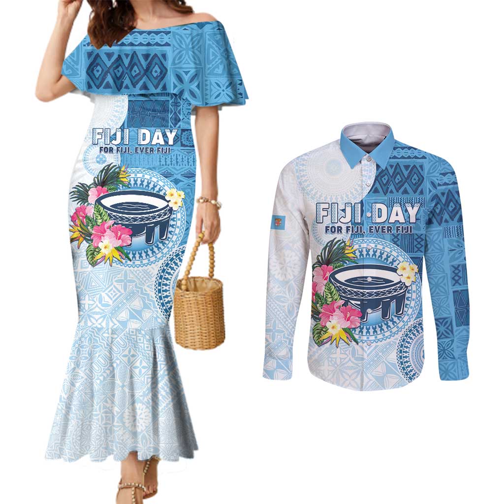 Fiji Day Couples Matching Mermaid Dress and Long Sleeve Button Shirt Proud To Be Fijian