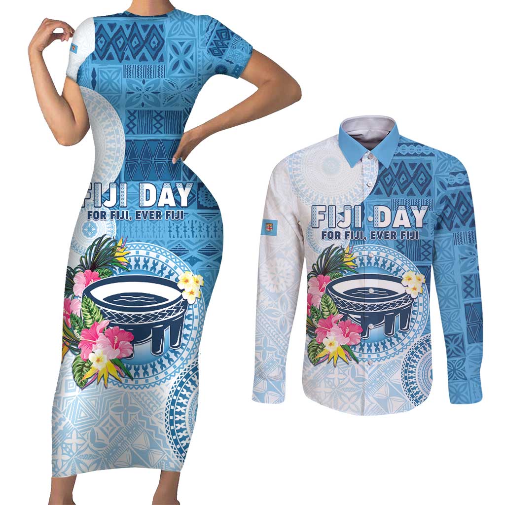 Fiji Day Couples Matching Short Sleeve Bodycon Dress and Long Sleeve Button Shirt Proud To Be Fijian