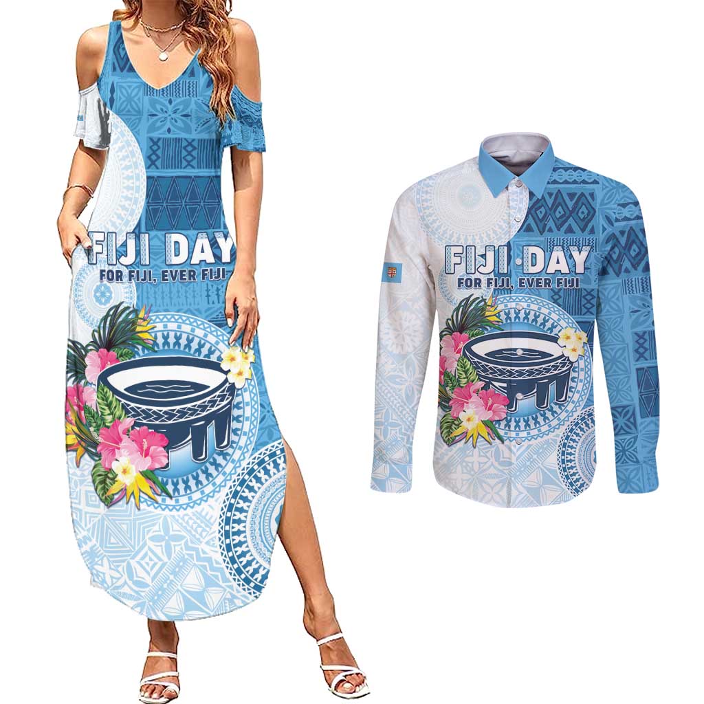 Fiji Day Couples Matching Summer Maxi Dress and Long Sleeve Button Shirt Proud To Be Fijian