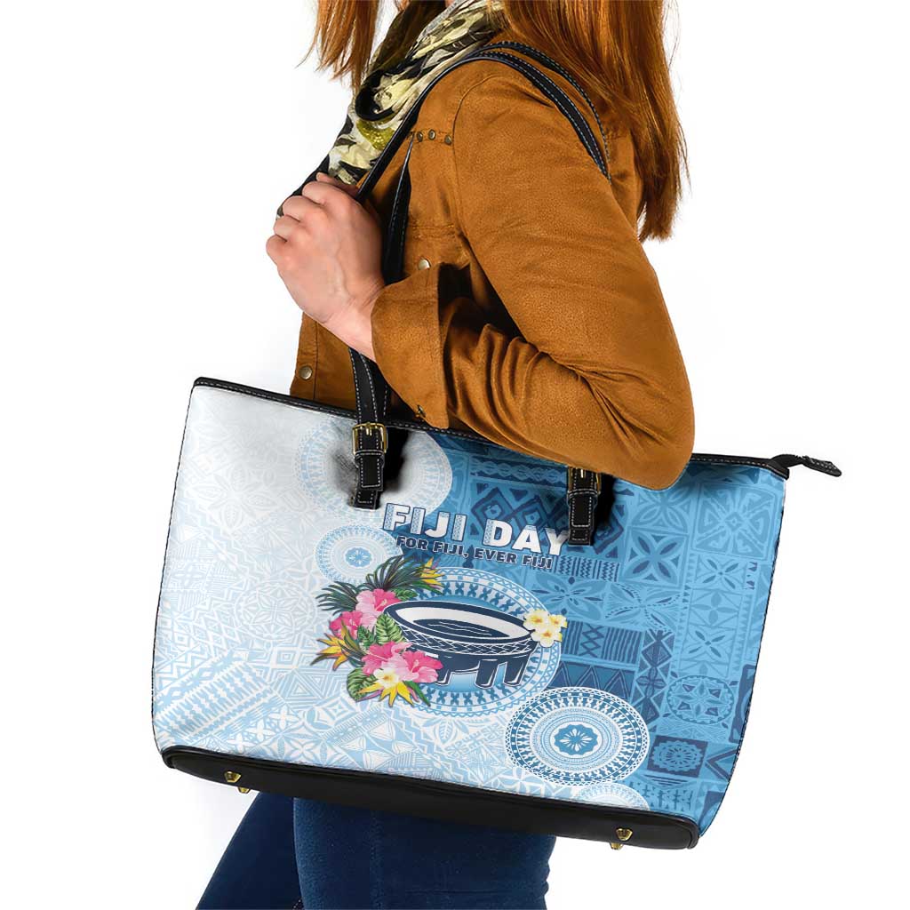 Fiji Day Leather Tote Bag Proud To Be Fijian LT05 Blue - Polynesian Pride