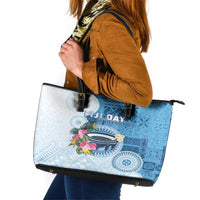 Fiji Day Leather Tote Bag Proud To Be Fijian LT05 Blue - Polynesian Pride