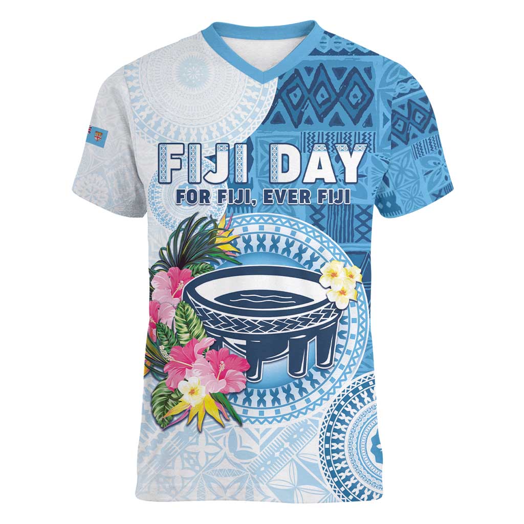 Fiji Day Women V-Neck T-Shirt Proud To Be Fijian LT05 Female Blue - Polynesian Pride