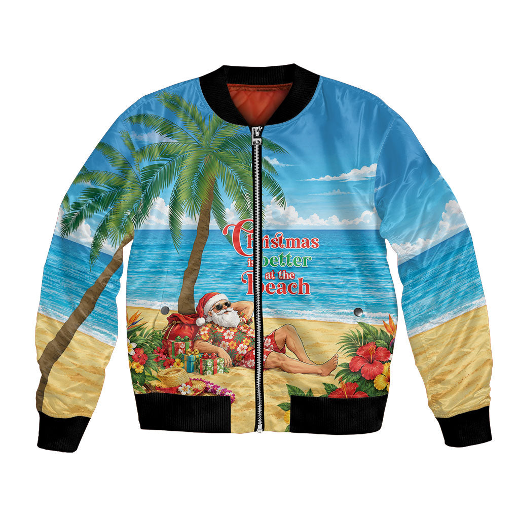 Hawaii Jolly Christmas Bomber Jacket Xmas Is Better At The Beach LT05 Unisex Blue - Polynesian Pride