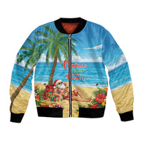 Hawaii Jolly Christmas Bomber Jacket Xmas Is Better At The Beach LT05 Unisex Blue - Polynesian Pride