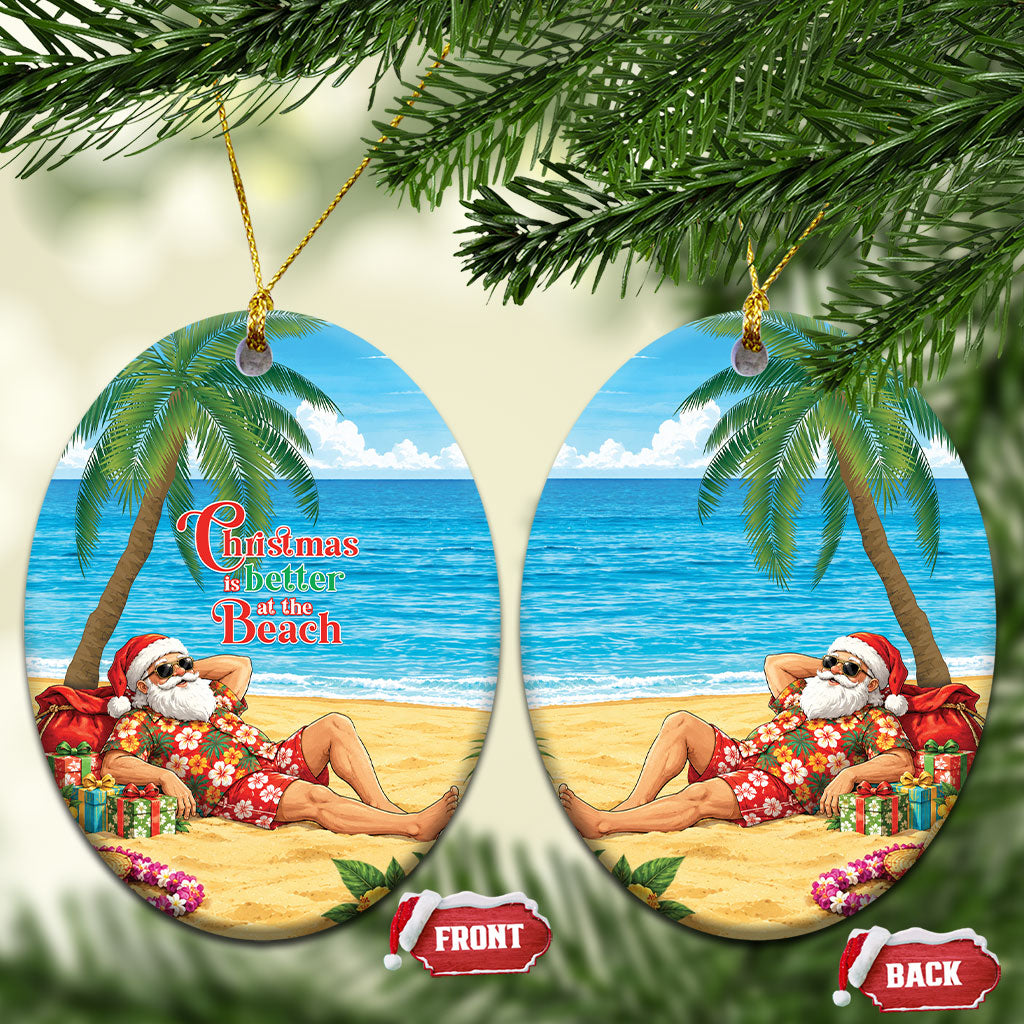 Hawaii Jolly Christmas Ceramic Ornament Xmas Is Better At The Beach LT05 Oval Blue - Polynesian Pride