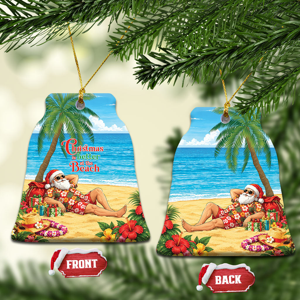 Hawaii Jolly Christmas Ceramic Ornament Xmas Is Better At The Beach LT05 Bell Flake Blue - Polynesian Pride