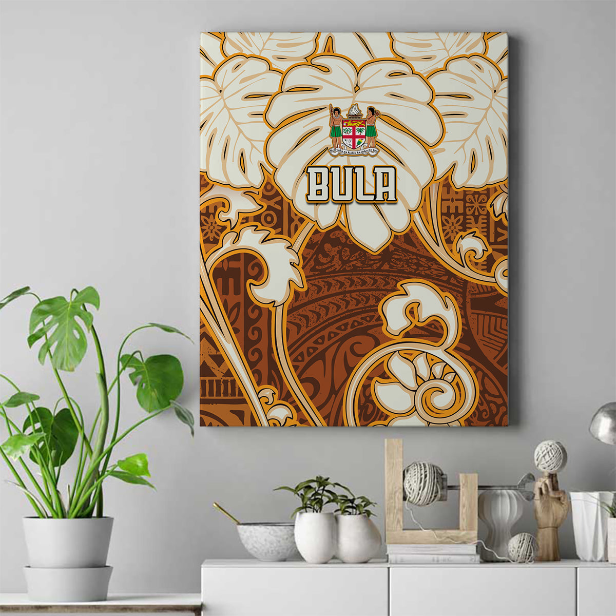 Fiji Spring Break Canvas Wall Art Fijian Tapa Pattern Brown LT05 Brown - Polynesian Pride