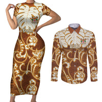 Personalized Fiji Spring Break Couples Matching Short Sleeve Bodycon Dress and Long Sleeve Button Shirts Fijian Tapa Pattern Brown LT05 Brown - Polynesian Pride