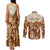 Personalized Fiji Spring Break Couples Matching Tank Maxi Dress and Long Sleeve Button Shirts Fijian Tapa Pattern Brown LT05 - Polynesian Pride
