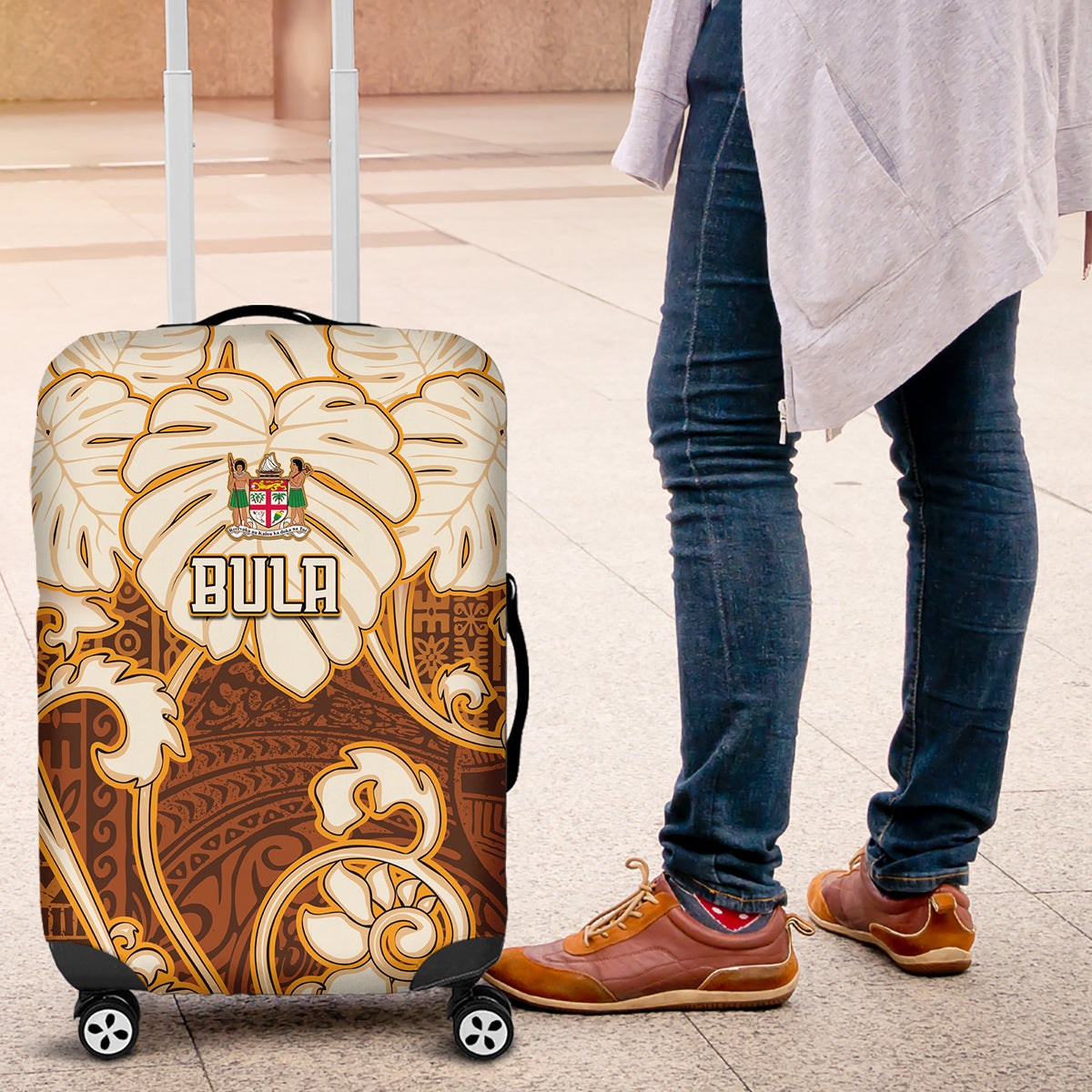 Fiji Spring Break Luggage Cover Fijian Tapa Pattern Brown LT05 Brown - Polynesian Pride