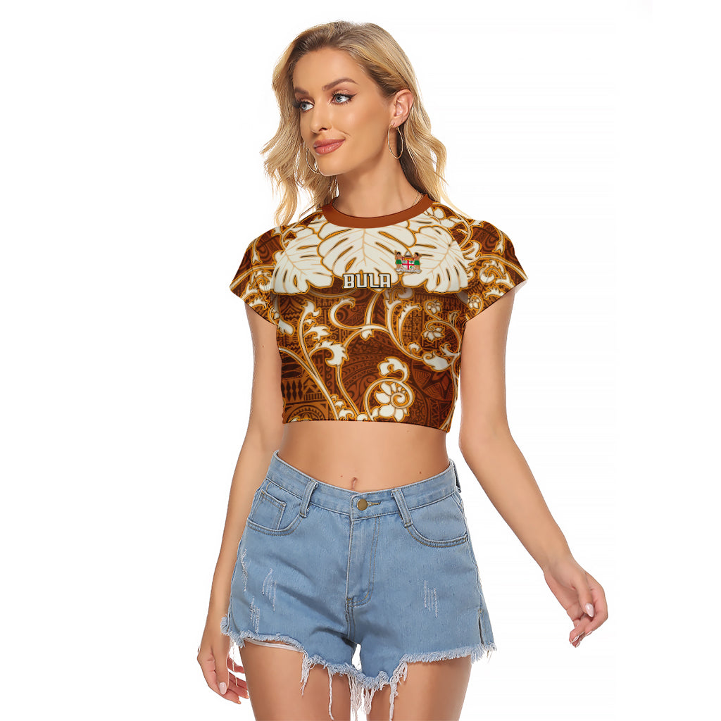 Personalized Fiji Spring Break Raglan Cropped T Shirt Fijian Tapa Pattern Brown LT05 Female Brown - Polynesian Pride