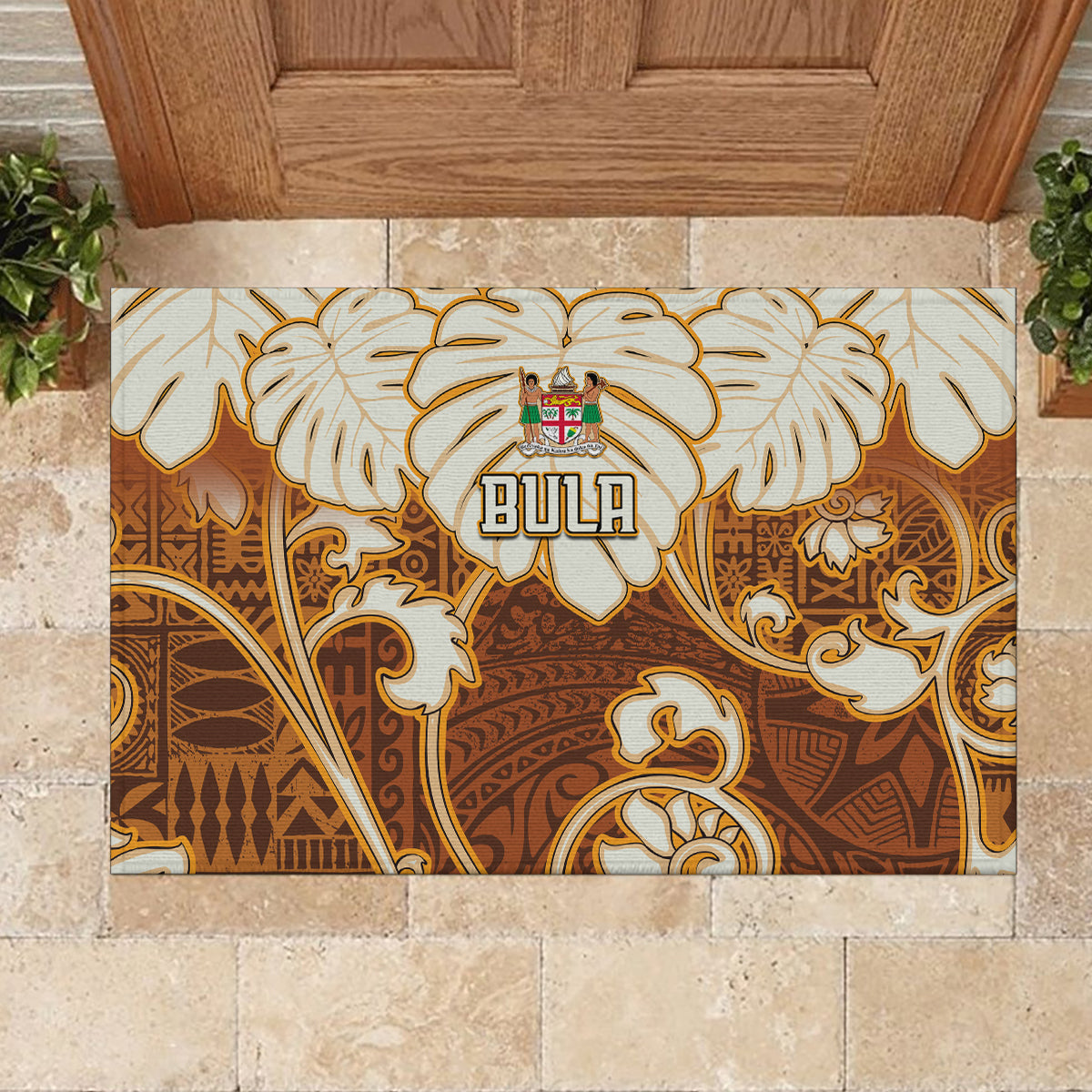 Fiji Spring Break Rubber Doormat Fijian Tapa Pattern Brown LT05 - Polynesian Pride