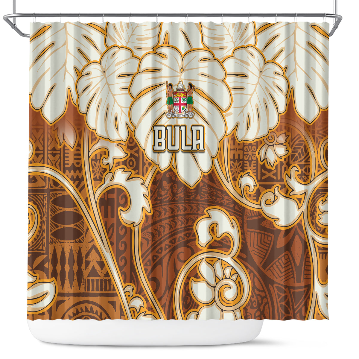 Fiji Spring Break Shower Curtain Fijian Tapa Pattern Brown LT05 Brown - Polynesian Pride