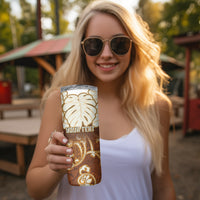 Personalized Fiji Spring Break Skinny Tumbler Fijian Tapa Pattern Brown