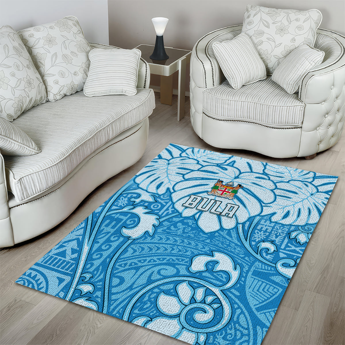 Fiji Spring Break Area Rug Fijian Tapa Pattern Blue LT05 - Polynesian Pride