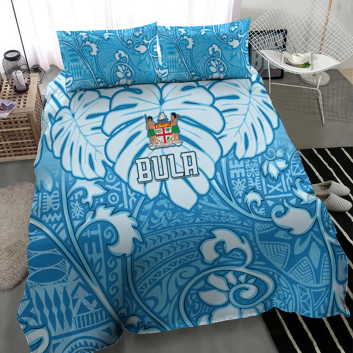 Fiji Spring Break Bedding Set Fijian Tapa Pattern Blue LT05 - Polynesian Pride