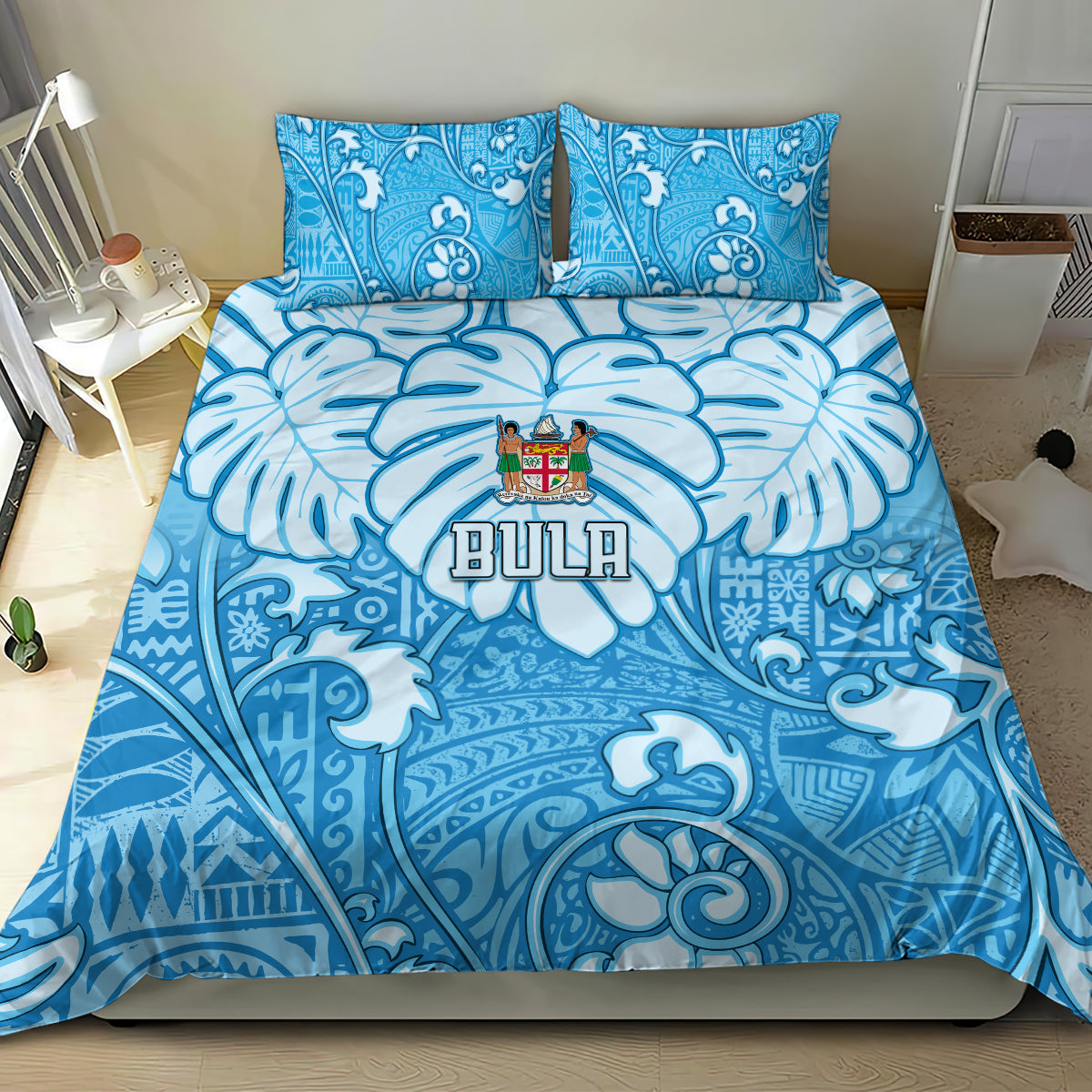 Fiji Spring Break Bedding Set Fijian Tapa Pattern Blue LT05 - Polynesian Pride