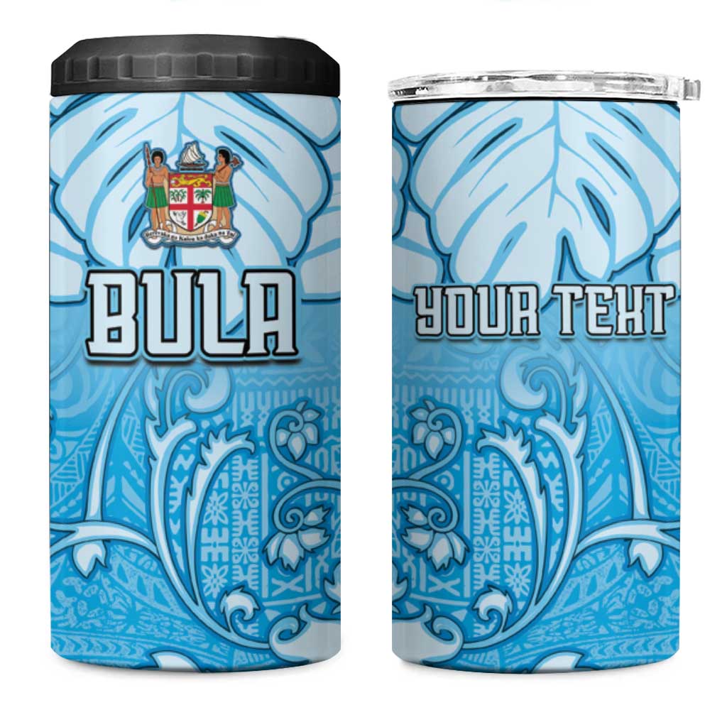 Personalized Fiji Spring Break 4 in 1 Can Cooler Tumbler Fijian Tapa Pattern Blue