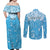 Personalized Fiji Spring Break Couples Matching Off Shoulder Maxi Dress and Long Sleeve Button Shirts Fijian Tapa Pattern Blue LT05 - Polynesian Pride