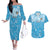 Personalized Fiji Spring Break Couples Matching Off The Shoulder Long Sleeve Dress and Hawaiian Shirt Fijian Tapa Pattern Blue LT05 Blue - Polynesian Pride