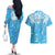 Personalized Fiji Spring Break Couples Matching Off The Shoulder Long Sleeve Dress and Hawaiian Shirt Fijian Tapa Pattern Blue LT05 - Polynesian Pride