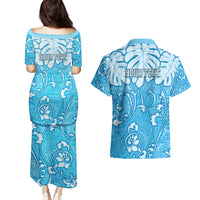 Personalized Fiji Spring Break Couples Matching Puletasi Dress and Hawaiian Shirt Fijian Tapa Pattern Blue LT05 - Polynesian Pride