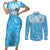 Personalized Fiji Spring Break Couples Matching Short Sleeve Bodycon Dress and Long Sleeve Button Shirts Fijian Tapa Pattern Blue LT05 Blue - Polynesian Pride