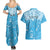 Personalized Fiji Spring Break Couples Matching Summer Maxi Dress and Hawaiian Shirt Fijian Tapa Pattern Blue LT05 - Polynesian Pride