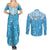 Personalized Fiji Spring Break Couples Matching Summer Maxi Dress and Long Sleeve Button Shirts Fijian Tapa Pattern Blue LT05 - Polynesian Pride