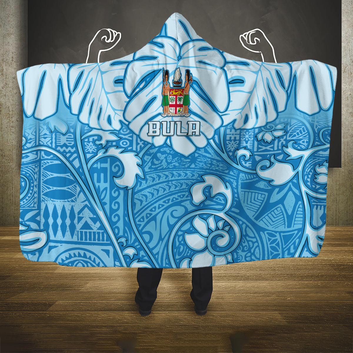 Fiji Spring Break Hooded Blanket Fijian Tapa Pattern Blue LT05 One Size Blue - Polynesian Pride