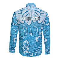 Personalized Fiji Spring Break Long Sleeve Button Shirt Fijian Tapa Pattern Blue LT05 - Polynesian Pride