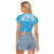 Personalized Fiji Spring Break Raglan Cropped T Shirt Fijian Tapa Pattern Blue LT05 - Polynesian Pride