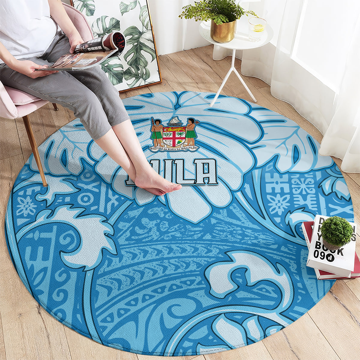 Fiji Spring Break Round Carpet Fijian Tapa Pattern Blue LT05 - Polynesian Pride