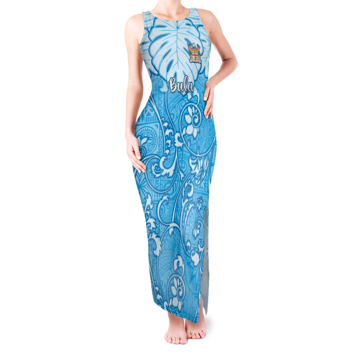 Personalized Fiji Spring Break Tank Maxi Dress Fijian Tapa Pattern Blue LT05 Women Blue - Polynesian Pride