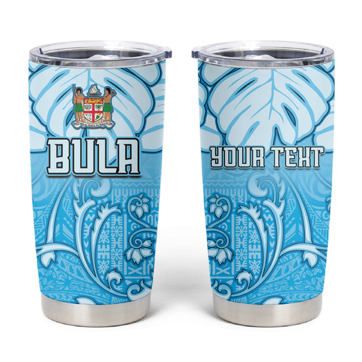 Personalized Fiji Spring Break Tumbler Cup Fijian Tapa Pattern Blue