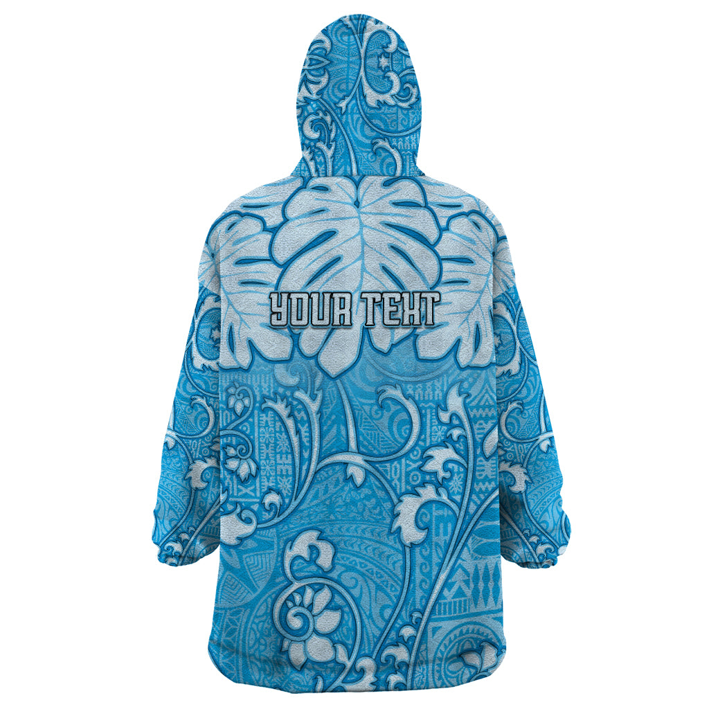 Personalized Fiji Spring Break Wearable Blanket Hoodie Fijian Tapa Pattern Blue LT05 - Polynesian Pride