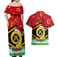 Personalized Vanuatu Christmas Couples Matching Off Shoulder Maxi Dress and Hawaiian Shirt Santa God Yumi LT05 - Polynesian Pride