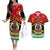 Personalized Vanuatu Christmas Couples Matching Off The Shoulder Long Sleeve Dress and Hawaiian Shirt Santa God Yumi LT05 Red - Polynesian Pride