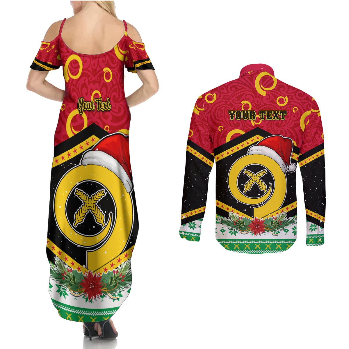 Personalized Vanuatu Christmas Couples Matching Summer Maxi Dress and Long Sleeve Button Shirts Santa God Yumi LT05 - Polynesian Pride