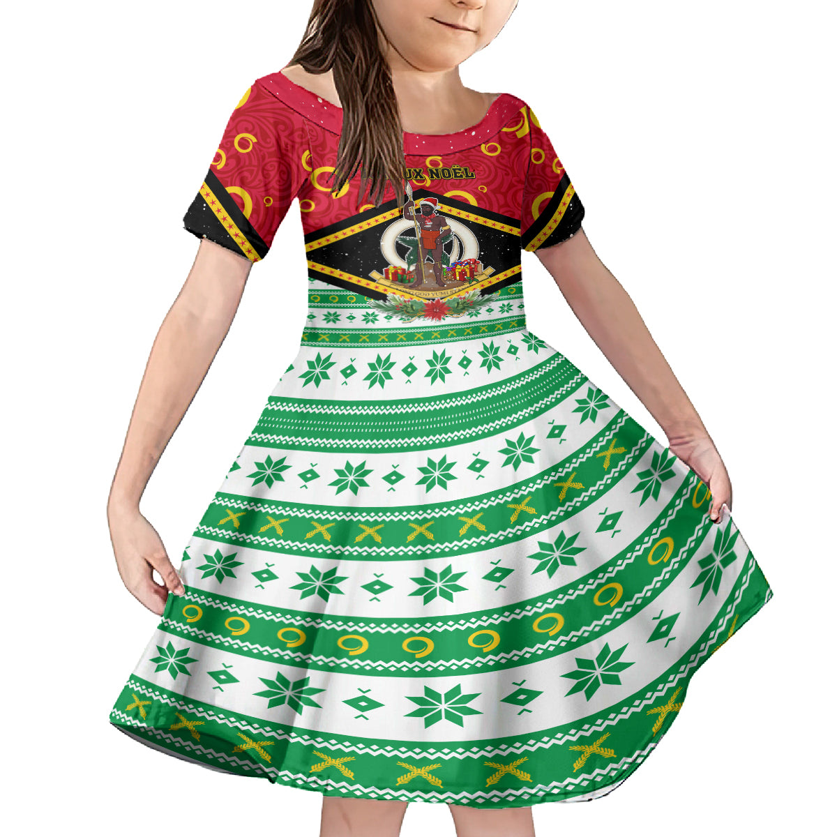 Personalized Vanuatu Christmas Family Matching Off Shoulder Maxi Dress and Hawaiian Shirt Santa God Yumi LT05 Daughter's Dress Red - Polynesian Pride