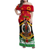Personalized Vanuatu Christmas Family Matching Off Shoulder Maxi Dress and Hawaiian Shirt Santa God Yumi LT05 Mom's Dress Red - Polynesian Pride