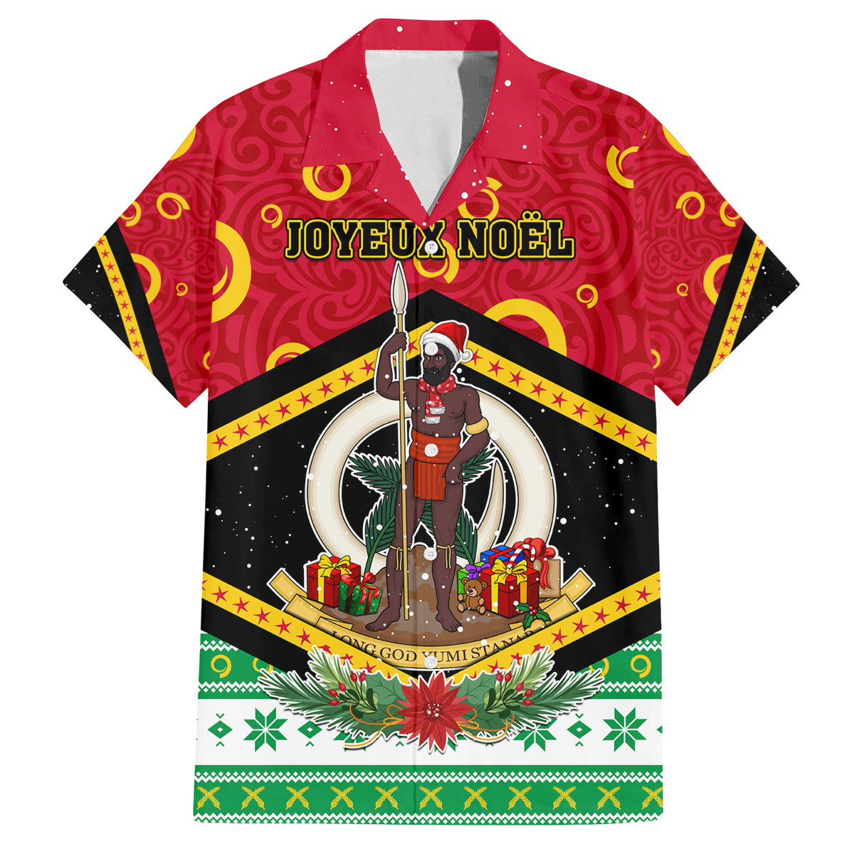 Personalized Vanuatu Christmas Family Matching Tank Maxi Dress and Hawaiian Shirt Santa God Yumi LT05 Dad's Shirt - Short Sleeve Red - Polynesian Pride