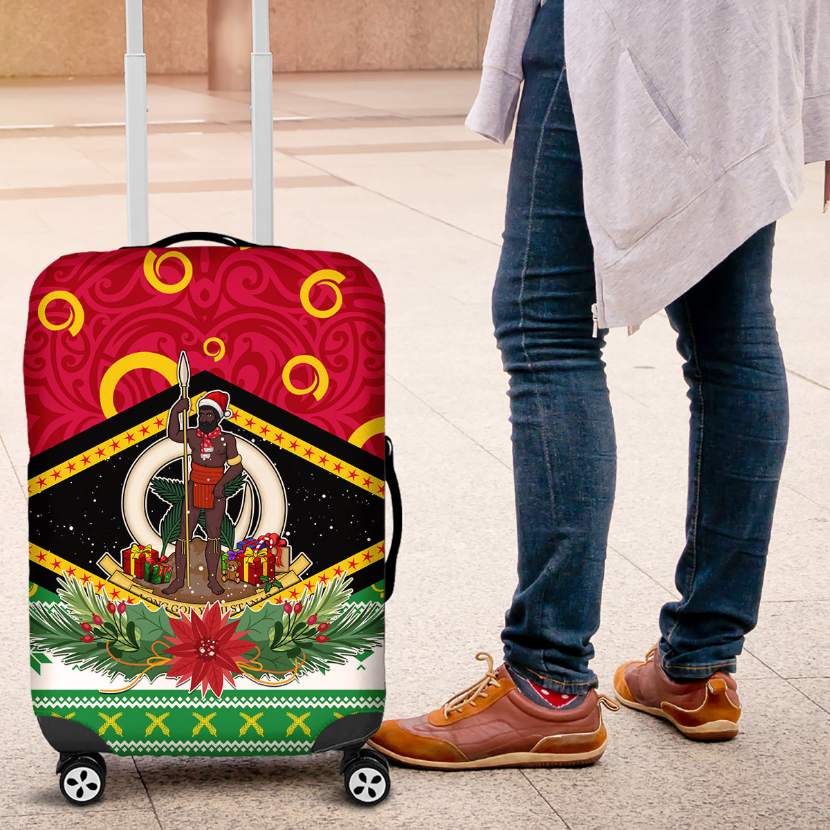Vanuatu Christmas Luggage Cover Santa God Yumi LT05 Red - Polynesian Pride
