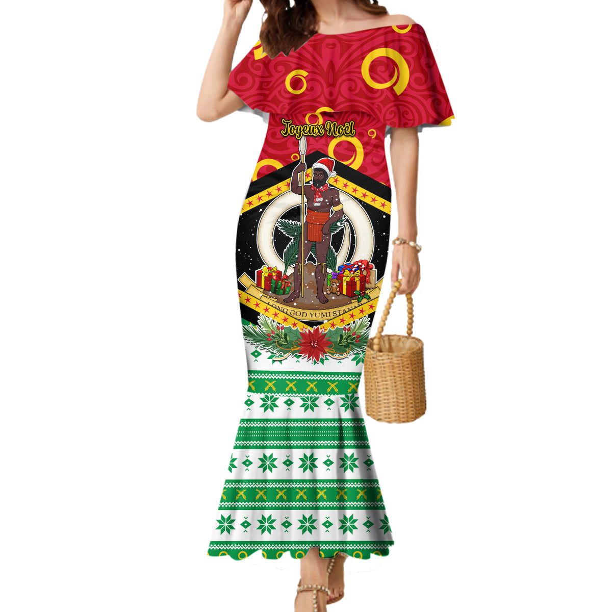 Personalized Vanuatu Christmas Mermaid Dress Santa God Yumi LT05 Women Red - Polynesian Pride