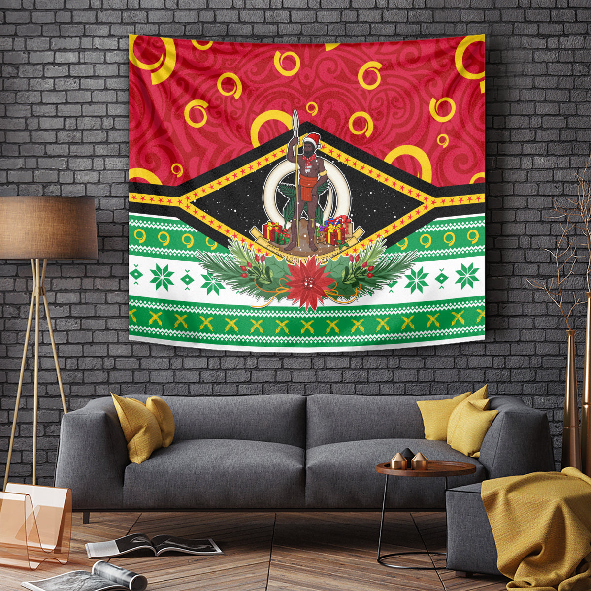 Vanuatu Christmas Tapestry Santa God Yumi LT05 Red - Polynesian Pride