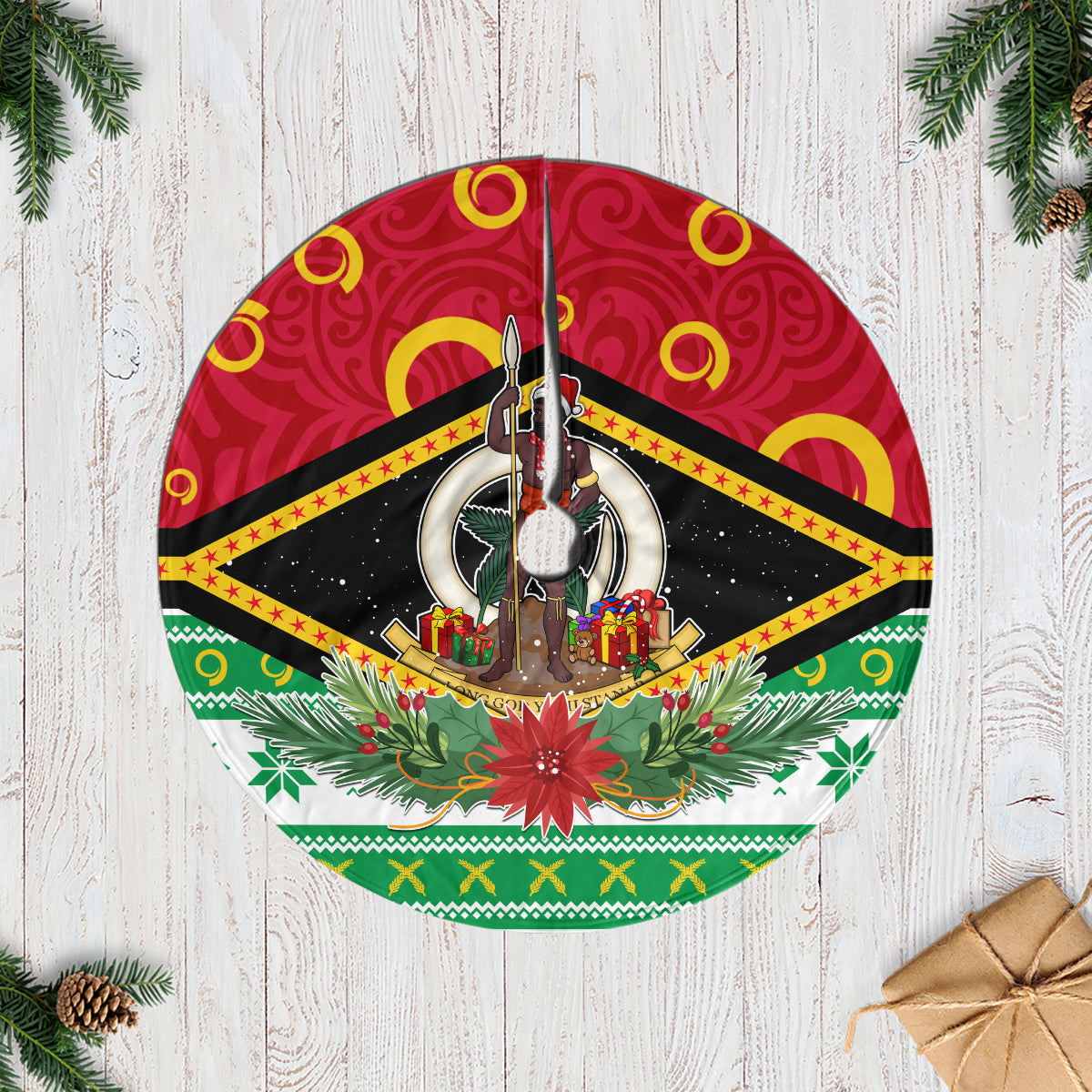 Vanuatu Christmas Tree Skirt Santa God Yumi LT05 Casual Tree Skirts Red - Polynesian Pride